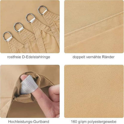 HAIKUS SHADE SAIL vízálló napvitorla, 3x3x3m, homok, poliészter, vízlepergető, 98%