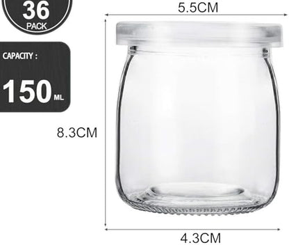 JMIATRY 36 darabos üvegpohár készlet fedéllel 150 ml, kerek, átlátszó