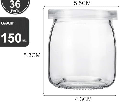 JMIATRY 36 darabos üvegpohár készlet fedéllel 150 ml, kerek, átlátszó