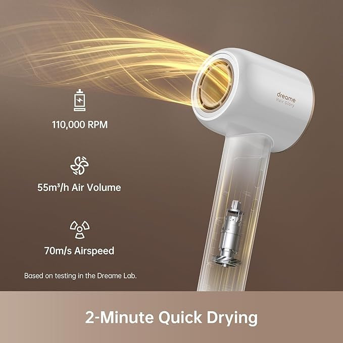 Dreame Hair Glory hajszárító, gyors szárítás, 110.000 ford/perc, 70 m/s légáram