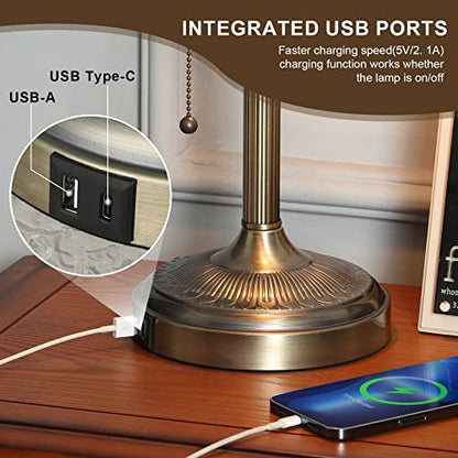 Newrays zöld üveg bankári asztali lámpa húzókapcsoló, USB gyors töltőport