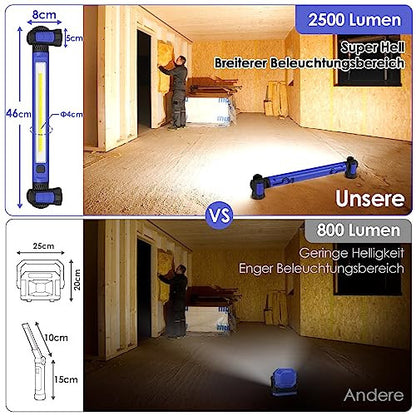Work Light 2500LM LED munkalámpa 5200mAh, újratölthető, mágneses, akasztós, vezeték