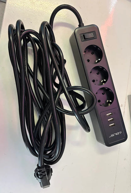 JSVER USB elosztó túlfeszültségvédő 3 aljzattal és 3 USB porttal 5V 2.4A