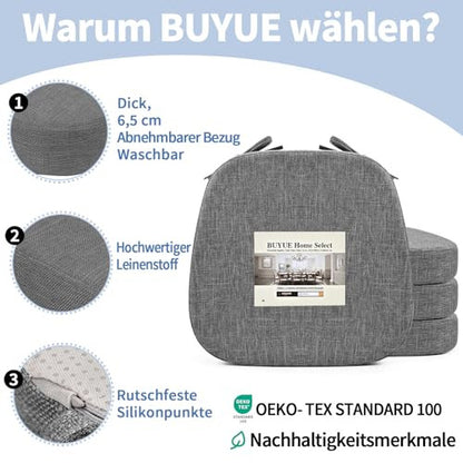 BUYUE 2,5" étkezőszék párna szett 4 darabos, sötétszürke