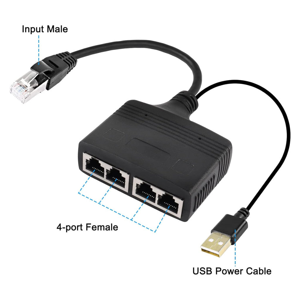 XMSJSIY Ethernet elosztó 1 férfi 4 női hálózati adapter 100Mbps