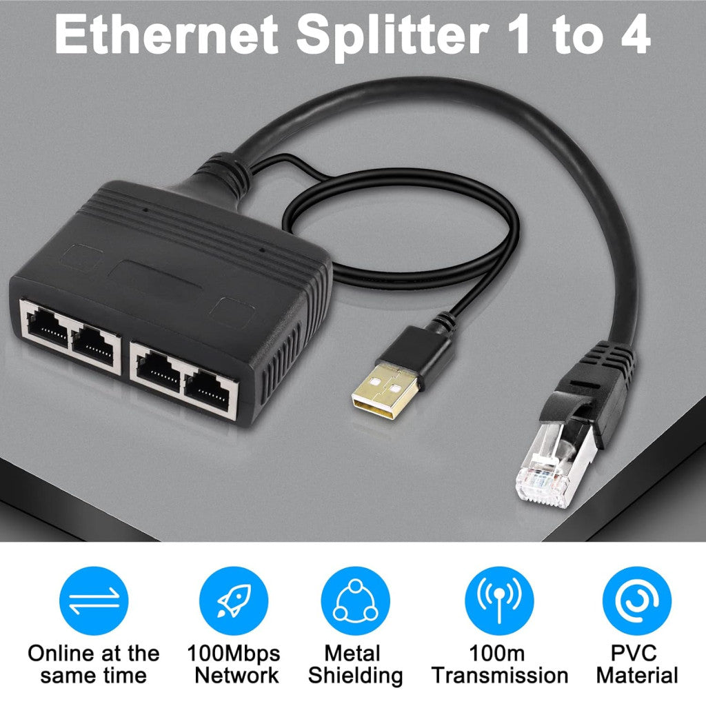 XMSJSIY Ethernet elosztó 1 férfi 4 női hálózati adapter 100Mbps