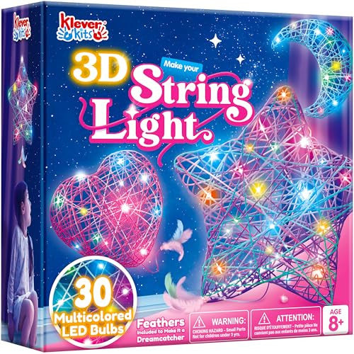 Klever Kits 3D zsinórművész készlet gyerekeknek DIY lámpás készlet, 30 színes LED