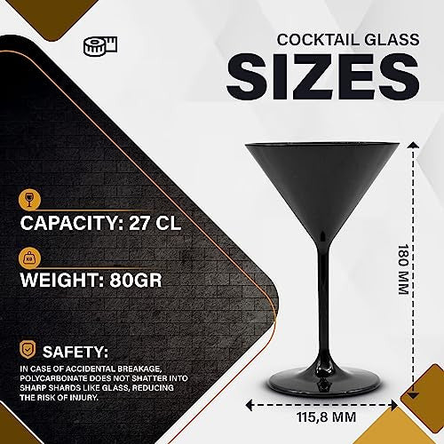 DOJA Barcelona martinis pohár 12 darabos, fekete, újrahasználható