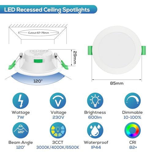 ALUSSO LIGHTING LED süllyesztett lámpa, 230 V, 7 W, dimmelhető, 68 mm, IP44