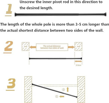 Shower Curtain Rail állítható függönyrúd fúrás nélkül teleszkópos rúd rozsdamentes