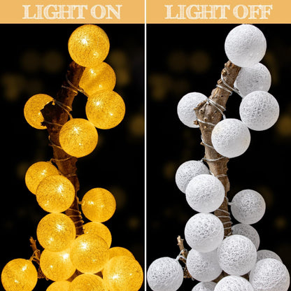 Liyade fényfüzér belső, pamutgolyó fényfüzér, 6M 20 LED gömb fényfüzér dugóval, 8 mód