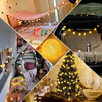 Liyade fényfüzér belső, pamutgolyó fényfüzér, 6M 20 LED gömb fényfüzér dugóval, 8 mód