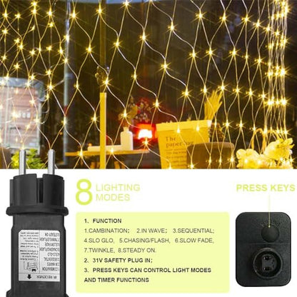 Lichternetz 3x2m 200 LED fényfüzér melegfehér, IP44 vízálló, távirányítóval, 8 mód
