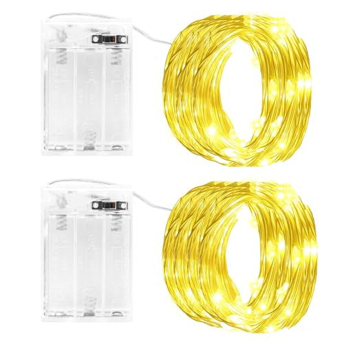 LED tündérfények, elemes, 2x 3 m, 30 LED rézhuzalos tündérfények, időzítővel