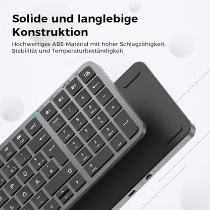 iClever Bluetooth billentyűzet vezeték nélküli, több eszköz, német QWERTZ