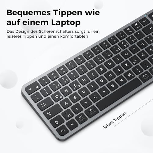 iClever Bluetooth billentyűzet vezeték nélküli, több eszköz, német QWERTZ