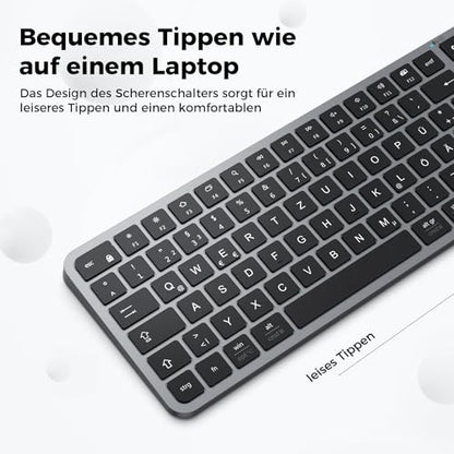 iClever Bluetooth billentyűzet vezeték nélküli, több eszköz, német QWERTZ
