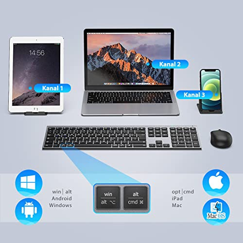 iClever Bluetooth billentyűzet és egér, újratölthető kettős mód Bluetooth 4.2 + 2.4G