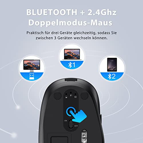 iClever Bluetooth billentyűzet és egér, újratölthető kettős mód Bluetooth 4.2 + 2.4G