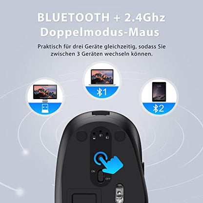 iClever Bluetooth billentyűzet és egér, újratölthető kettős mód Bluetooth 4.2 + 2.4G