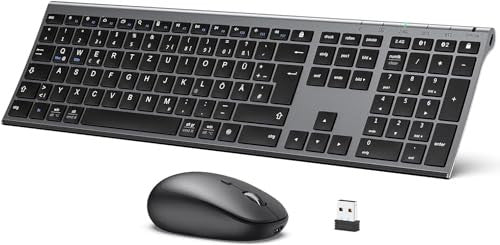 iClever Bluetooth billentyűzet és egér, újratölthető kettős mód Bluetooth 4.2 + 2.4G