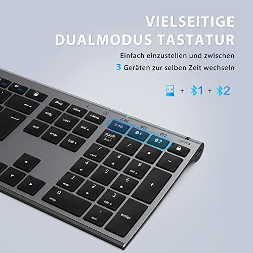 iClever Bluetooth billentyűzet és egér, újratölthető kettős mód Bluetooth 4.2 + 2.4G