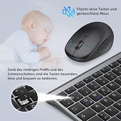 iClever Bluetooth billentyűzet és egér, újratölthető kettős mód Bluetooth 4.2 + 2.4G
