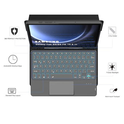 Samsung Galaxy Tab S9 FE / Tab S9 billentyűzet tok 7 színű világító érintőpad
