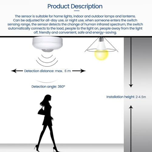 Greluma 1 darab mennyezeti jelenlétérzékelő, 220-240V PIR mozgásérzékelő kapcsoló