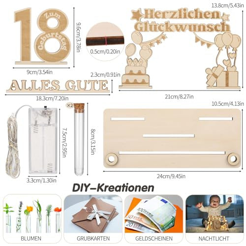 Jostift pénzajándék 18. születésnapra, fa tábla vendégkönyv 18. születésnapra LED