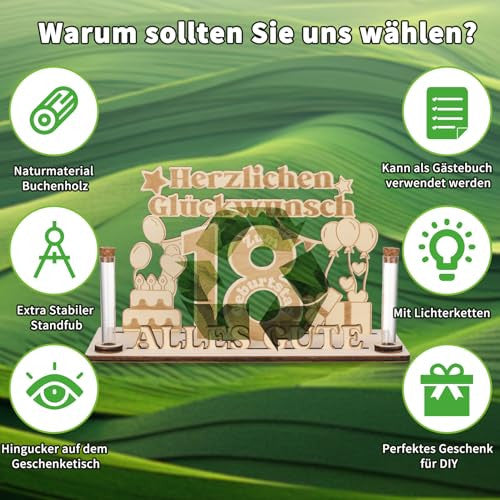 Jostift pénzajándék 18. születésnapra, fa tábla vendégkönyv 18. születésnapra LED