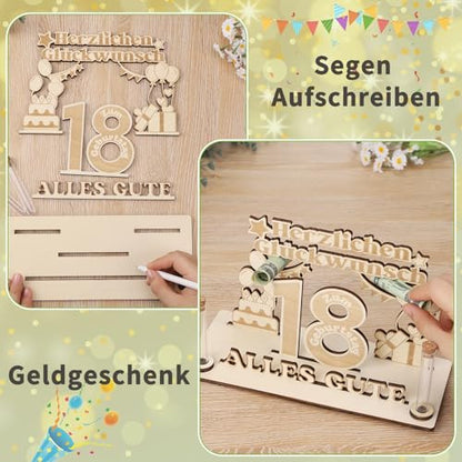 Jostift pénzajándék 18. születésnapra, fa tábla vendégkönyv 18. születésnapra LED