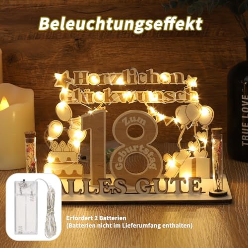 Jostift pénzajándék 18. születésnapra, fa tábla vendégkönyv 18. születésnapra LED