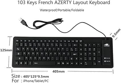 MOSHOU rugalmas szilikon billentyűzet AZERTY vízálló USB billentyűzet USB Type-C