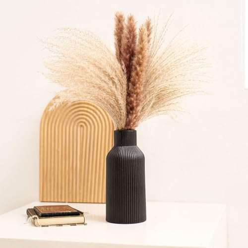 Hanaomaoyi 20 cm kerámia váza fekete matt, kerek, modern dizájn, boho stílus