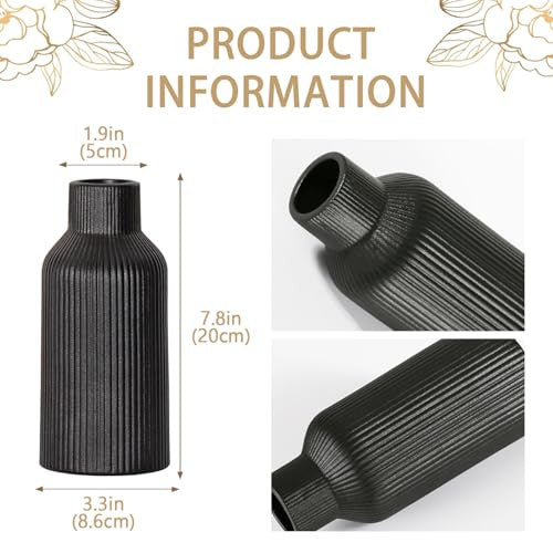 Hanaomaoyi 20 cm kerámia váza fekete matt, kerek, modern dizájn, boho stílus