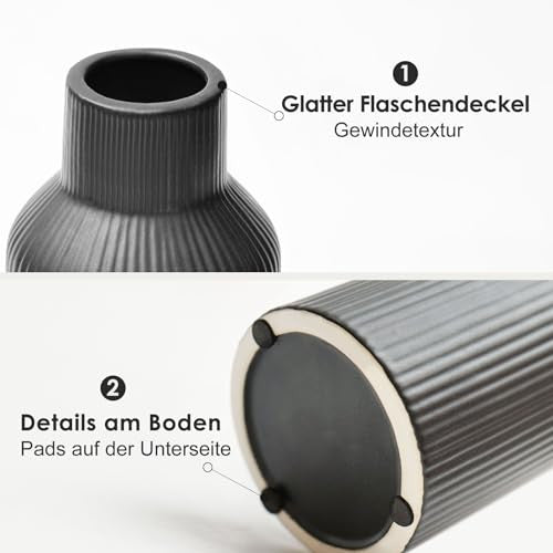 Hanaomaoyi 20 cm kerámia váza fekete matt, kerek, modern dizájn, boho stílus