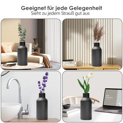 Hanaomaoyi 20 cm kerámia váza fekete matt, kerek, modern dizájn, boho stílus
