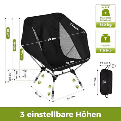 ATEPA Ultralight összecsukható kempingszék 2 darabos, állítható magasságú