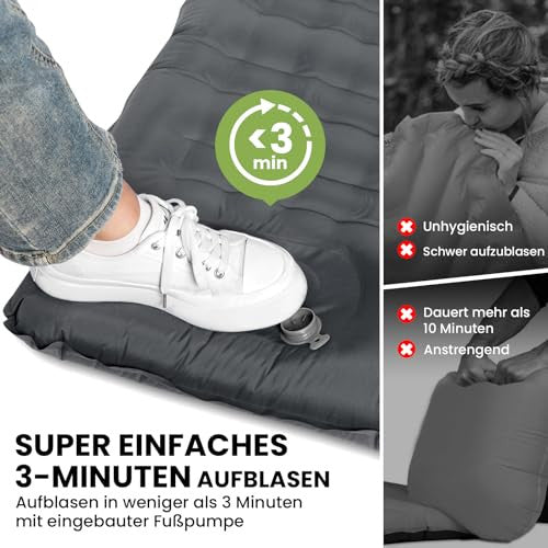 HIKENTURE önfelfújó matrac, 12 cm dupla matrac ultrakönnyű, 2 személyes, lábpumpával