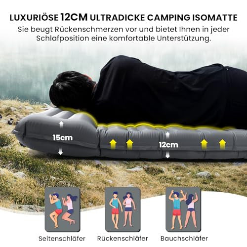 HIKENTURE önfelfújó matrac, 12 cm dupla matrac ultrakönnyű, 2 személyes, lábpumpával