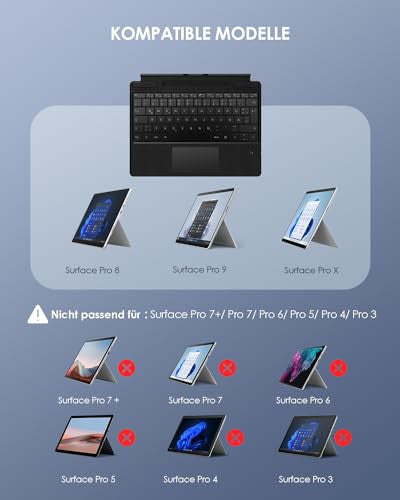 Qulose Surface Pro billentyűzet Microsoft Surface Pro 8/9/X-hez, vezeték nélküli