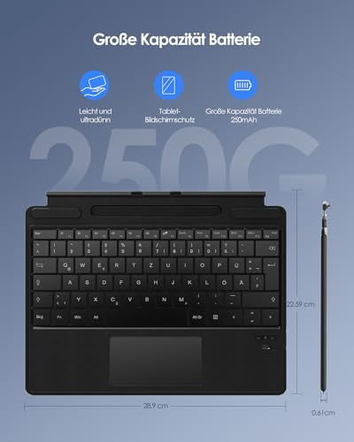 Qulose Surface Pro billentyűzet Microsoft Surface Pro 8/9/X-hez, vezeték nélküli