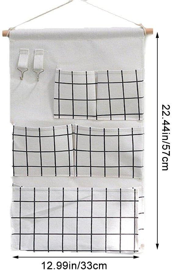 Linen szövet fali tároló 5 zsebes, vízálló ajtóra akasztható tároló zsebek