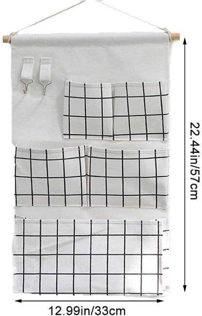 Linen szövet fali tároló 5 zsebes, vízálló ajtóra akasztható tároló zsebek