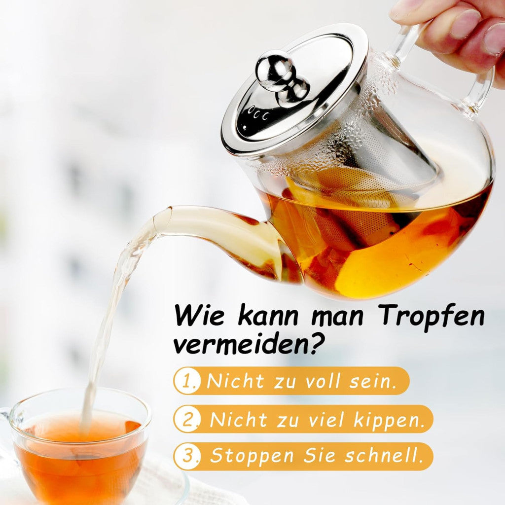 Honneeo üveg teáskanna 450 ml levehető rozsdamentes acél szűrővel