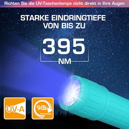 EverBrite Mini UV zseblámpa 6 darabos, 395nm fekete fény lámpa 18 AAA elemmel