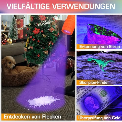 EverBrite Mini UV zseblámpa 6 darabos, 395nm fekete fény lámpa 18 AAA elemmel