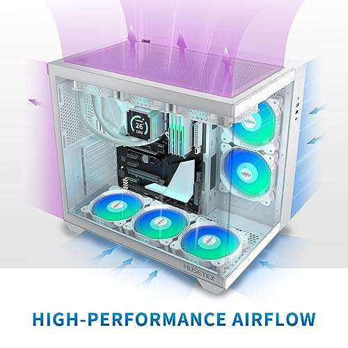 MUSETEX Y6 számítógépház ATX, 6 PWM ARGB ventilátorral, 360 mm keréktámogatás