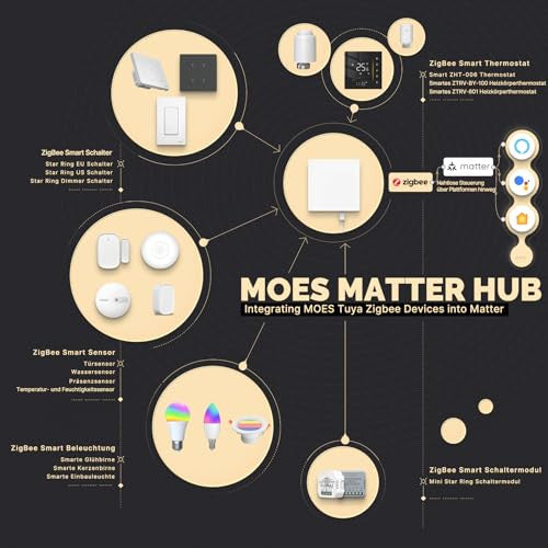 MOES Matter ZigBee átjáró - csak MOES ZigBee eszközökhöz USB-C, RJ45 LAN, alkalmazás-